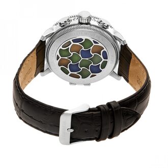 Aura herenhorloge met half skelet en lederen band Zwart en zilver - One Size