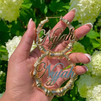 AurolaCo 30 -125mm Bamboo Hoop Earrings Customized Name Earrings Stainless Steel Custom Bamboo Earrings for Women Gift