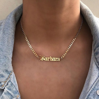 AurolaCo Custom Name Necklaces Customized Old English Name Necklaces Cuban Chain Custom Letter Necklace For Christmas Gift