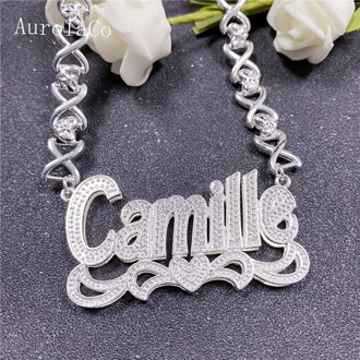 AurolaCo Customized Name Necklace XOXO Neckalces Double Layer Gold-plated Nameplate Fashion Personalized Necklace Gifts