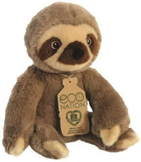 Aurora Eco Nation Pluche knuffeldier luiaard - bruin - 24 cm - jungle dieren thema - Knuffeldier