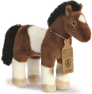 Aurora Eco Nation Pluche knuffeldier paard - bruin/wit - 28 cm - Boerderijdieren thema - Knuffel boederijdieren