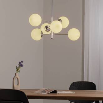 Aurora hanglamp, chroom, Ø 60 cm, 6-lamps, glas, E14 chroom, wit