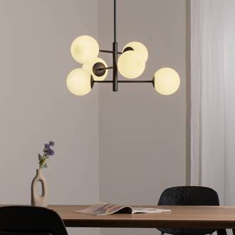 Aurora hanglamp, zwart, Ø 60 cm, 6-lamps, glas, E14 zwart, wit