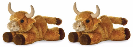 Aurora Knuffeldier Schotse Hooglander koe - Set van 2x stuks - pluche knuffel - 20 cm - boerderij dieren