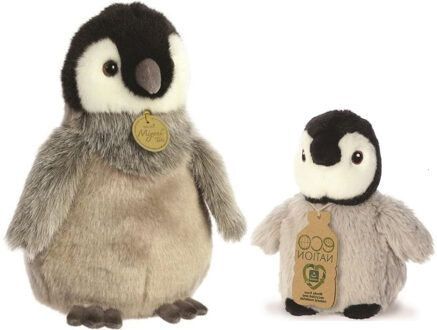 Aurora Knuffeldieren pinguin kuikens - set 2x - pluche - grijs - 13/23 cm - Knuffeldier