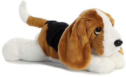 Aurora Knuffelhond Basset Flopsie 30,5 Cm Zwart/wit/bruin