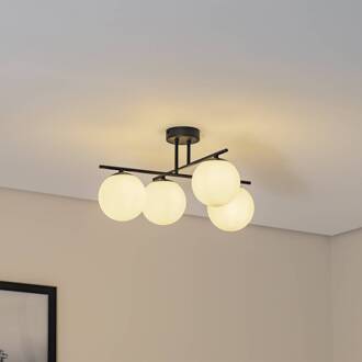 Aurora plafondlamp, zwart, Ø 50 cm, 4-lamps, glas, E14 zwart, wit