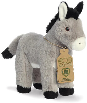 Aurora Pluche Ezel - Eco Nation - dieren knuffels - 28 cm - grijs - boerderijdieren knuffel
