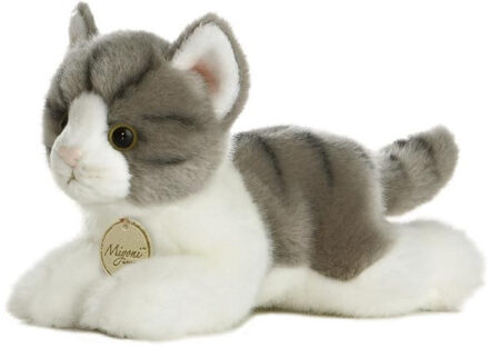Aurora Pluche grijs/witte kat/poes knuffel 20 cm
