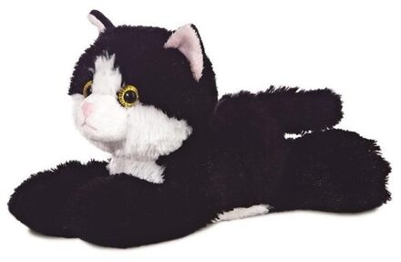 Aurora Pluche kat/poes - zwart/wit - 20 cm - Knuffeldieren katten - speelgoed
