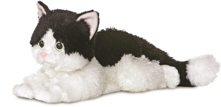 Aurora Pluche kat/poes - zwart/wit - 30 cm - Knuffeldieren katten - speelgoed Multi