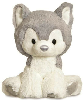 Aurora Pluche knuffeldier husky hond - grijs/wit - 20 cm - honden thema - Knuffel huisdieren