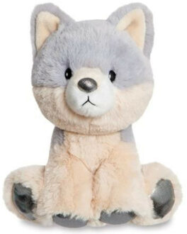 Aurora Pluche knuffeldier wolf - grijs/wit - 20 cm - bosdieren thema - Knuffeldier