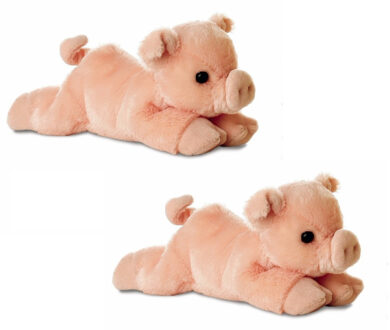 Aurora Pluche Varkens/biggen - 2x stuks - knuffeldier - roze - 20 cm - boerderij knuffel