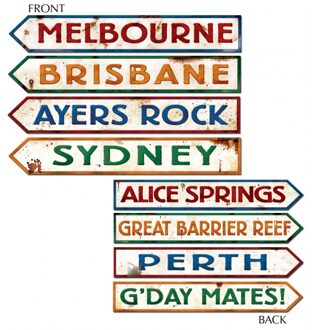 Australie straatbord decoraties - wegwijzers - steden/plekken - thema versiering landen - 10 x 61 cm Multi