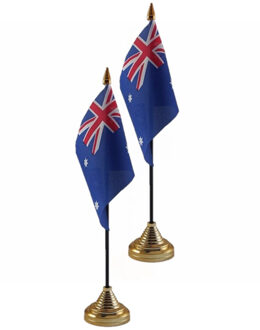 Australie tafelvlaggetjes - 2x stuks - 10 x 15 cm - met gouden standaard - H27 cm - versiering