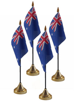 Australie tafelvlaggetjes - 4x stuks - 10 x 15 cm - met gouden standaard - H27 cm - versiering