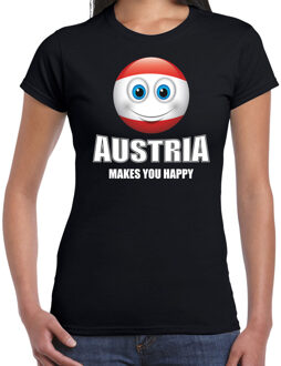 Austria makes you happy landen t-shirt Oostenrijk zwart voor dames met emoticon S