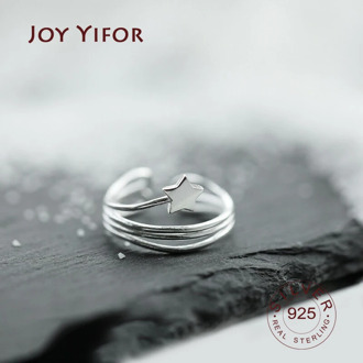Authentic 925 Sterling Silver Colorful Star Line Finger Rings for Women Hypoallergenic Gift Statement Jewelry