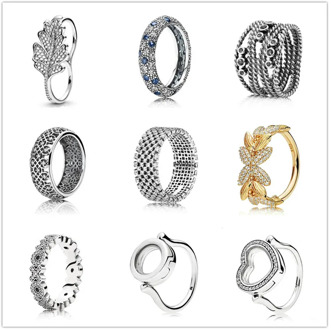 Authentic 925 Sterling Silver Ring Rose Wildflower Meadow With Crystal Rings For Women Wedding Party Gift Fashion Jewelry