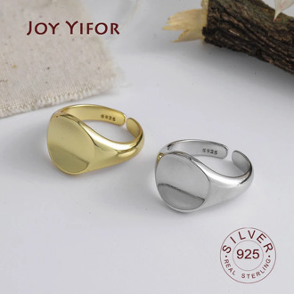 Authentic 925 Sterling Silver Simple Minimalist Open Adjustable Finger Rings for Women round gold color Band Female Bijoux