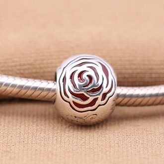 Authentieke 925 Sterling Zilver Belle Enchanted Rose Zilveren Bedel Met Rood Email Fit Pan Armband & Ketting Vrouwen Sieraden