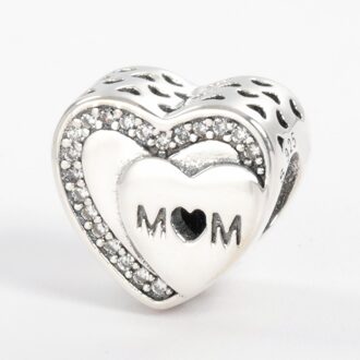 Authentieke 925 Sterling Zilver Mom Hart Liefde Charms Fit Originele Armbanden Voor Vrouwen Diy Sieraden Kralen