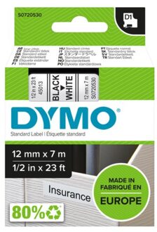 Authentieke D1 labels Zwart-Wit (12 mm x 7 m)