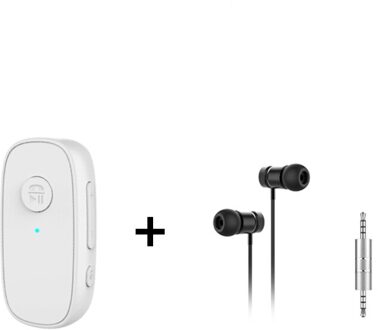 Auto 3.5Mm Aux Jack Bluetooth 5.0 Ontvanger Hoofdtelefoon Adapter Remote Camera Ondersteuning Hifi Tf Card Muziek Play Lavalier Oortelefoon wit met Earphone