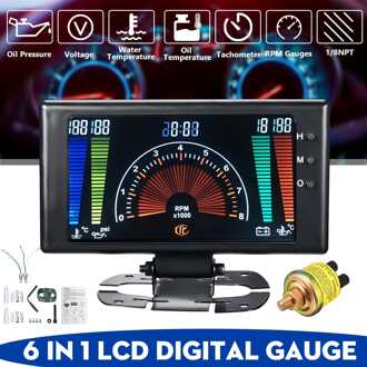 Auto 6 In 1 Lcd Auto Digitale Gauge Oliedruk Voltage Water Temperatuur Olie Temperatuur Toerenteller Rpm 8-18V