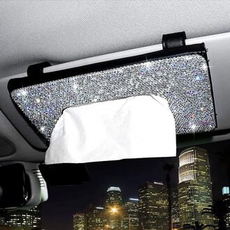 Auto Accessoires Voor Bling Auto Zonneklep Tissue Doos Houder Kristal Fonkelende Servet Houder, pu Lederen Achterbank Tissue Case Black
