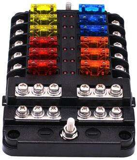 Auto Accessoires Zekeringkast Houder Met Led Licht 12-Way Zekeringkast Voeding Insert Type Vochtbestendig blok Marine