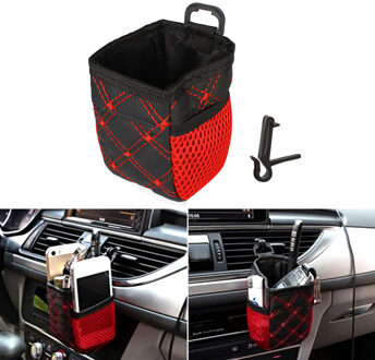 Auto Air Vent Outlet Opbergtas Pen Kaart Tickets Telefoon Houder Container Rode Raster Netto Zak Auto Organisator Opbergen Auto accessoire