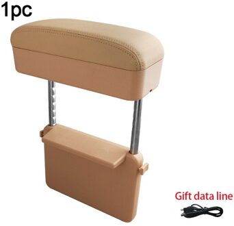Auto Armsteun Auto Seat Organizer Opbergdoos Met Draadloze Lading Opslag Pocket Auto Interieur Accessoires Arm Rest Usb Lijn Beige