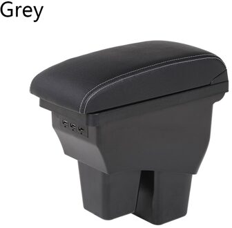 Auto Armsteun Box Armleuningen Leather Center Double Layer Opbergdoos 3 Usb Compatibel Met Peugeot Grijs