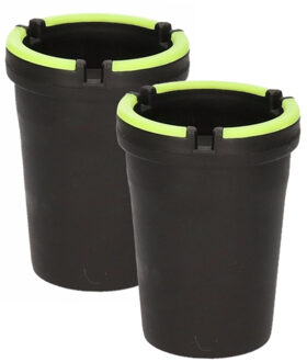 Auto asbak - 2x - glow in the dark - 11 x 8 cm - zwart - lichtgevend