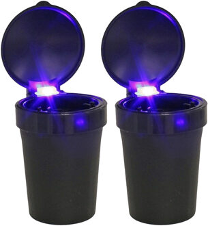Auto asbak met LED lamp verlichting en klepje - 2x - zwart - 11 x 8 cm