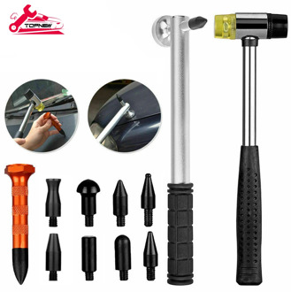 Auto Body Dent Removal Repair Hail Hammer Tap Down Tools with 9 Pcs Different Size Metal Paintless Dent Removal Tools