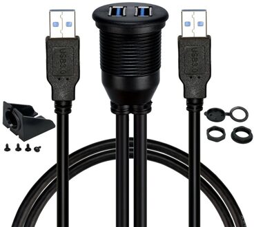 Auto Dashboard Flush Mount Usb Dock Adapter Dashboard Panel 3.0 Port Man-vrouw Verlengkabel Voor Motorfiets Boot 1M dual USB port
