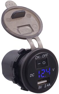 Auto Digitale Voltmeter 12V Waterdichte Volt Gauge Meter Usb Mobiele Telefoon Oplader Met Schakelaar Controle Blauw