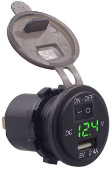 Auto Digitale Voltmeter 12V Waterdichte Volt Gauge Meter Usb Mobiele Telefoon Oplader Met Schakelaar Controle groen