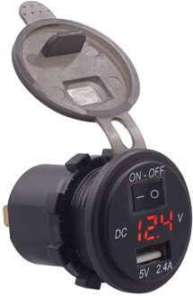 Auto Digitale Voltmeter 12V Waterdichte Volt Gauge Meter Usb Mobiele Telefoon Oplader Met Schakelaar Controle Rood
