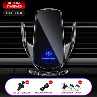 Auto Draadloze Oplader 15W Qi Inductie Automatische Spannen Air Vent Mount Phone Holder Voor Iphone 12 11 Xs Xr X 8 Samsung S20 S10 zwart