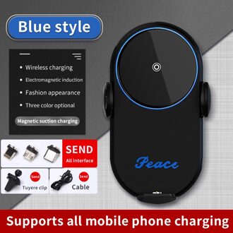 Auto Draadloze Oplader Mobiele Telefoon Houder Auto Intelligente Magnetische Draadloze Snelle Opladen Quickcharge Meerdere Telefoons Kan Usd blauw