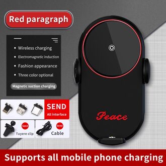 Auto Draadloze Oplader Mobiele Telefoon Houder Auto Intelligente Magnetische Draadloze Snelle Opladen Quickcharge Meerdere Telefoons Kan Usd rood