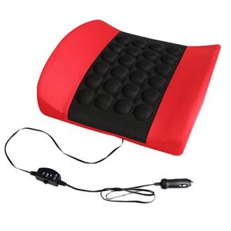 Auto Elektrische Massage Lumbale Stress Overdrukventiel Kussen Seat Taille Ondersteuning Rood
