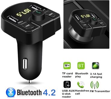Auto Fm-zender Bluetooth 4.0 Handsfree U Disk Tf MP3 Speler 4.1A Usb Charger Klassieke Textuur Auto Voertuig Accessaries