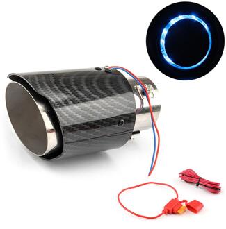 Auto Gemodificeerde Uitlaatpijp Led Licht Carbon Fiber Voor Universele Model Rood/Blauw Led Uitlaat Tip Uitlaat licht Gereedschap rechtdoor Flange blauw