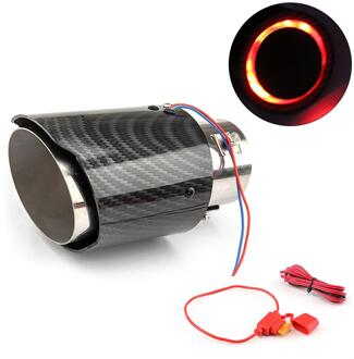 Auto Gemodificeerde Uitlaatpijp Led Licht Carbon Fiber Voor Universele Model Rood/Blauw Led Uitlaat Tip Uitlaat licht Gereedschap rechtdoor Flange rood